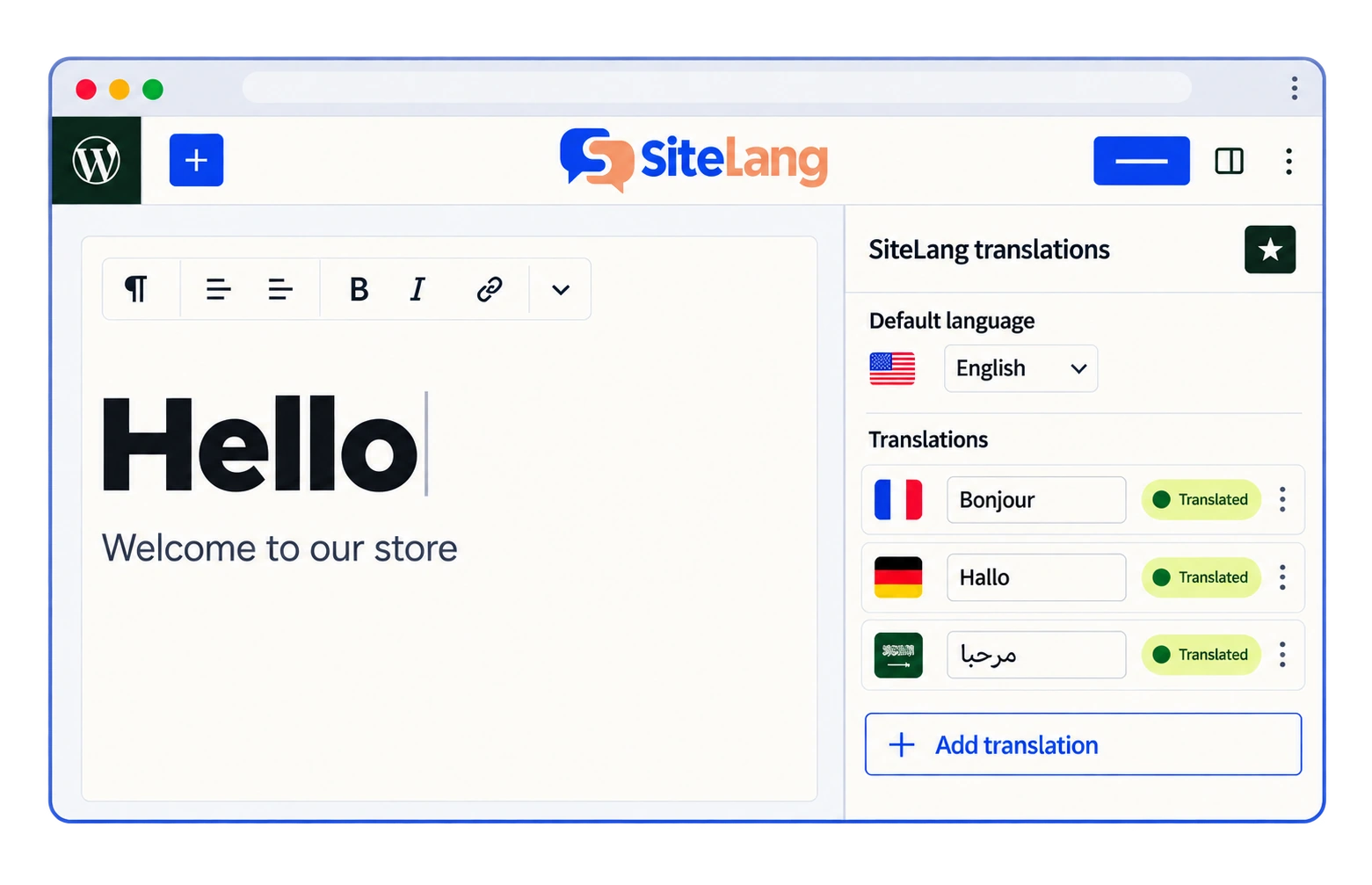 SiteLang marketing illustration supplied with the approved homepage design